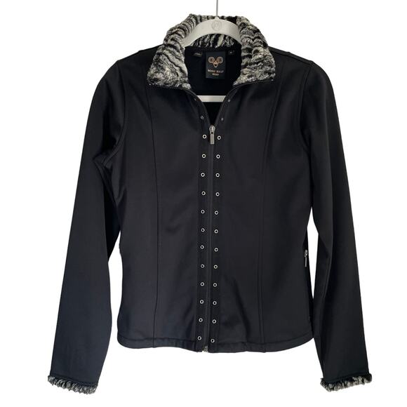 Wooly Bully Wear Jacket Black Size M Faux Fur Collar Full Zip Grommet Detail - Picture 1 of 10